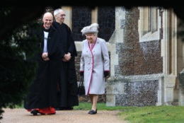 KING'S LYNN, ENGLAND - DECEMBER 25: Queen Elizabeth II leaves after attending Christmas Day Church service at Church of St Mary Magdalene on the Sandringham estate on December 25, 2018 in King's Lynn, England. (Photo by Stephen Pond/Getty Images)