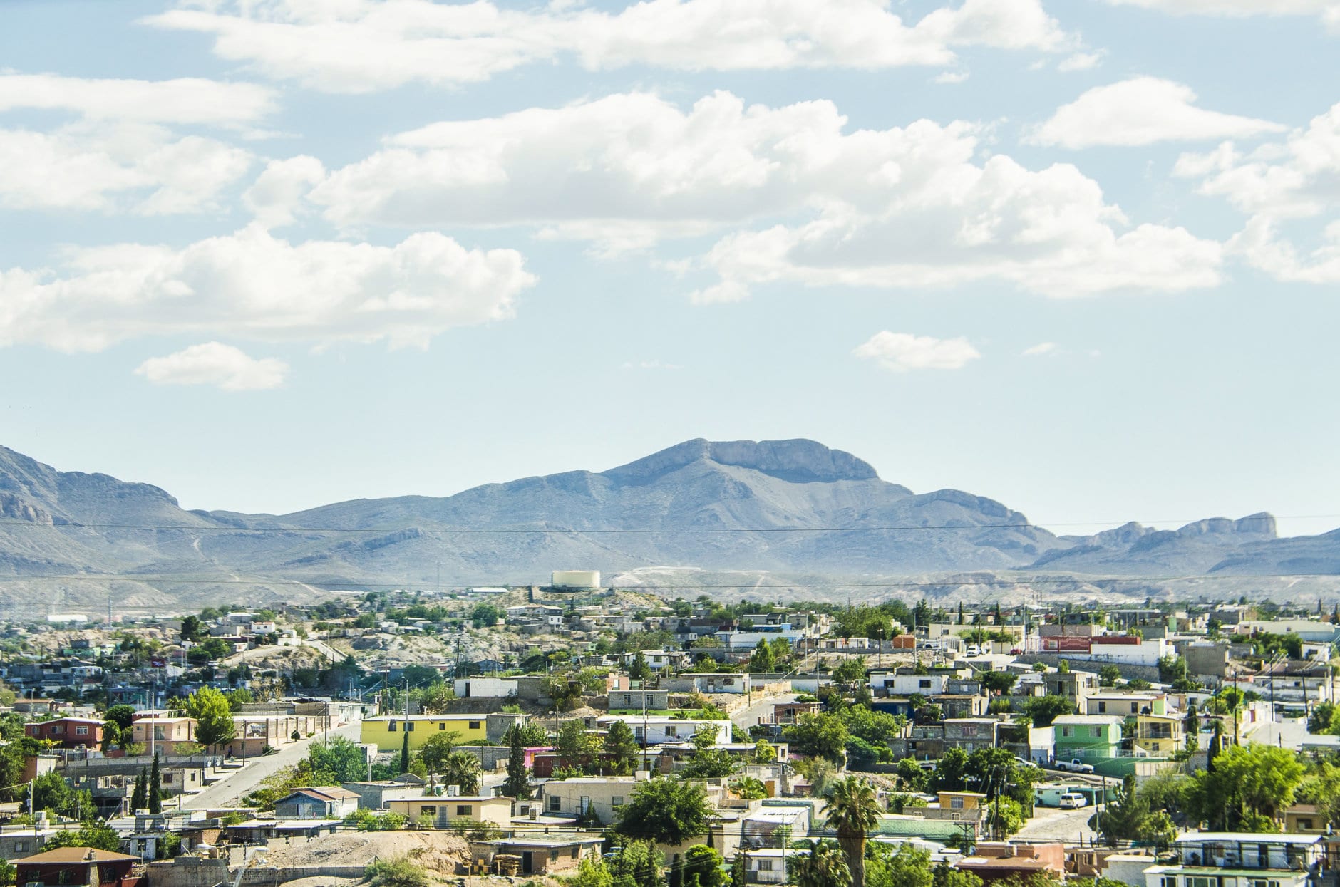 Ciudad Juárez in Mexico cityscape or skyline, viewed from border with El Paso, Texas