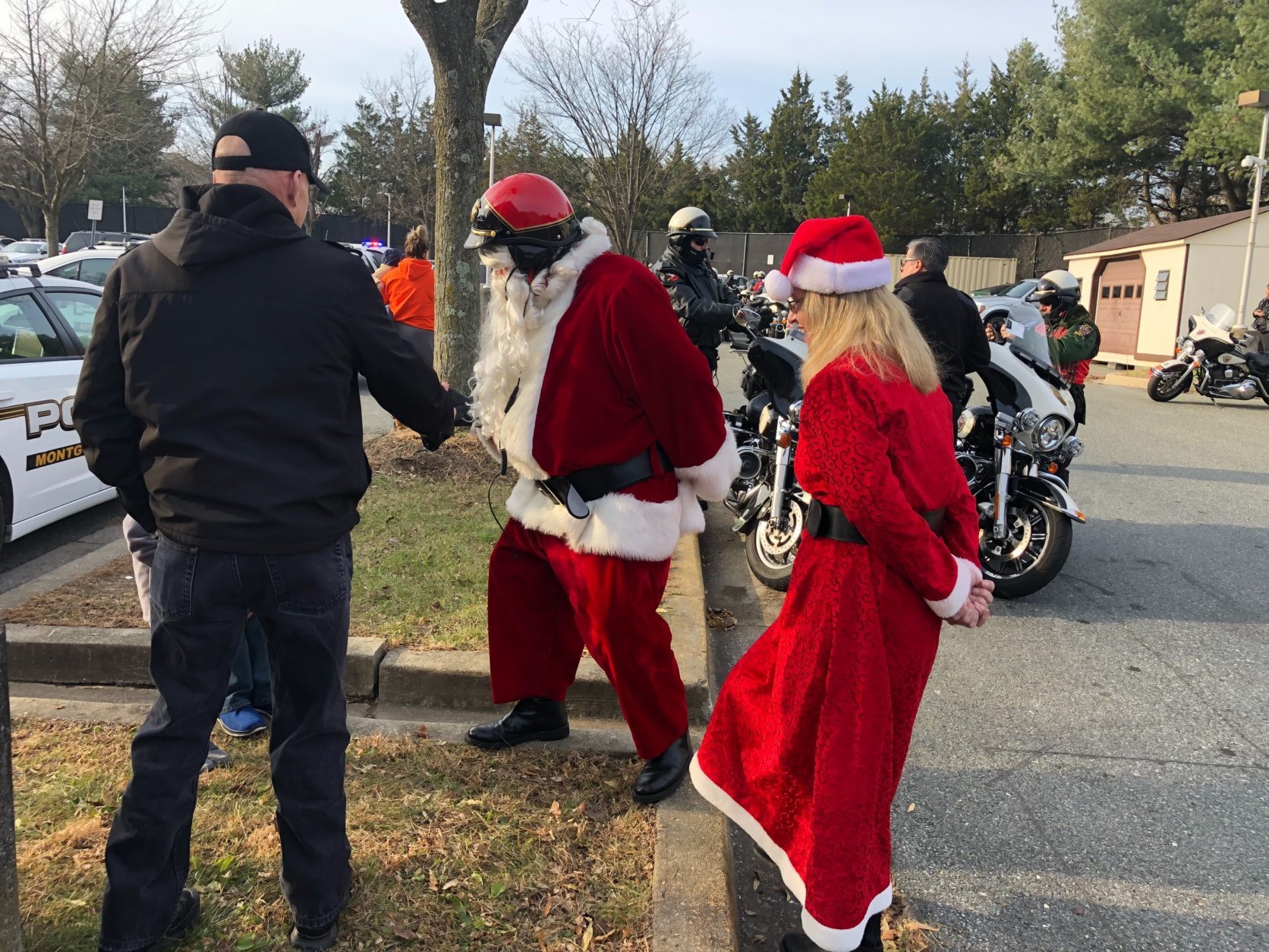 Santa gets ready to make his way across Montgomery County to collect and deliver toys on Wednesday. (WTOP/Melissa Howell)