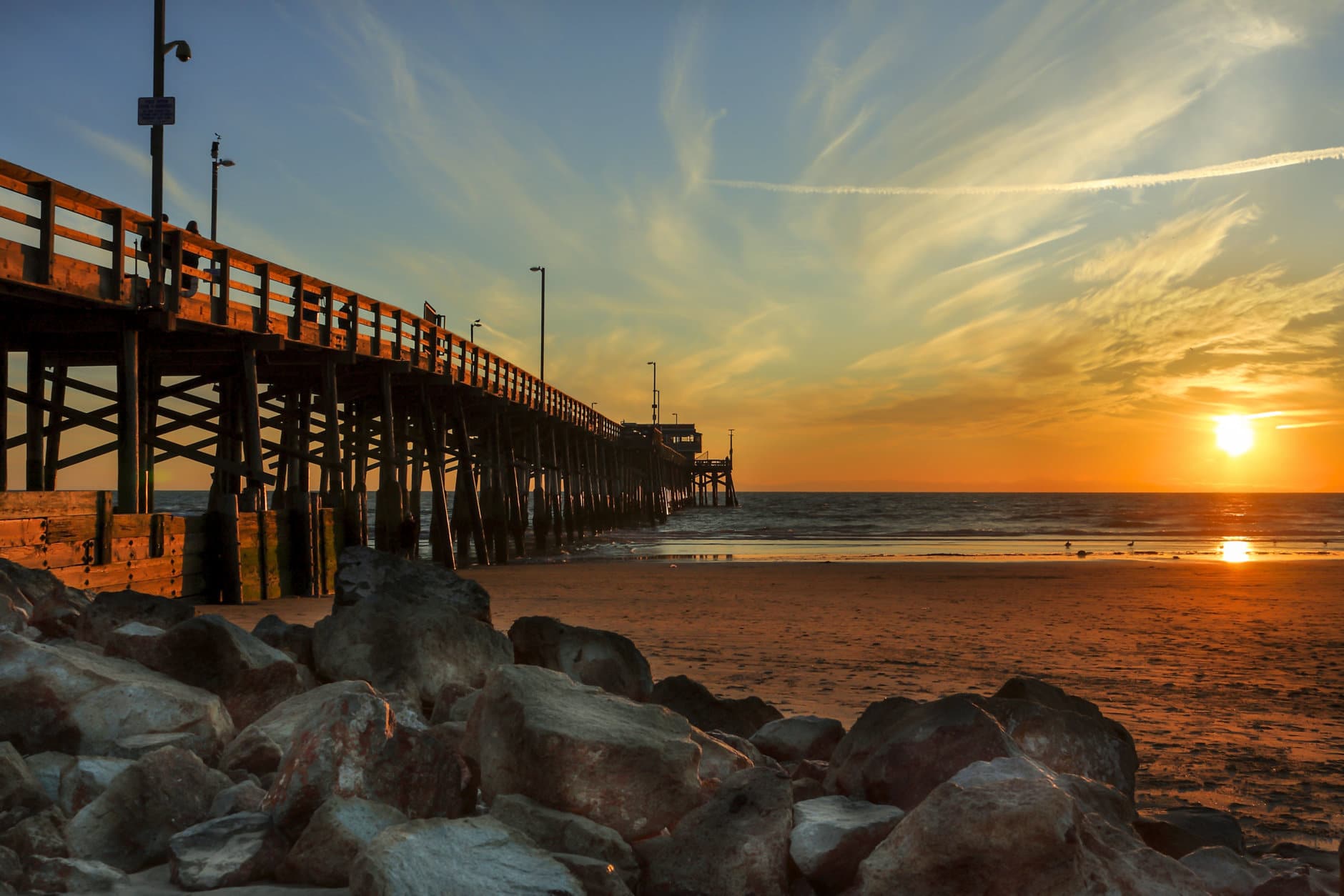 Sunset at Newport beach pier, California