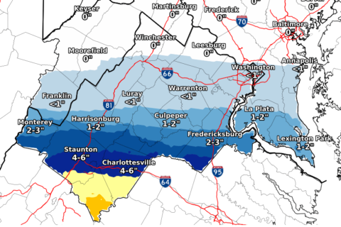 Southern snow storm reaches central Va., southern Md.