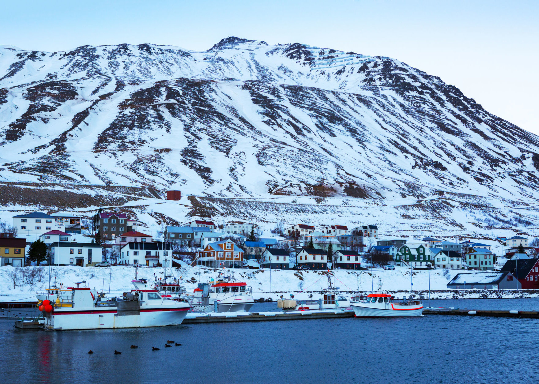 Siglufjordur at dawn in winter.  It is the northernmost town of the of Iceland.