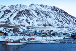 Siglufjordur at dawn in winter.  It is the northernmost town of the of Iceland.