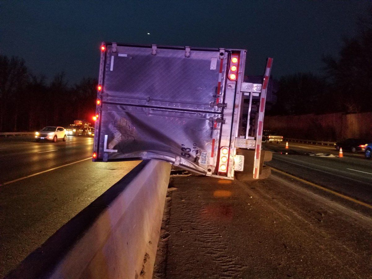 One person was critically injured Friday morning after a tractor trailer overturned. (Courtesy Maryland State Highway Administration)
