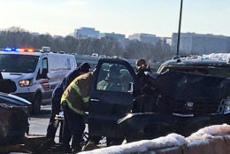 Four people were injured after a crash on the 14th Street Bridge on Tuesday. (Courtesy D.C. Fire and EMS)
