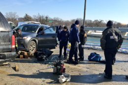 Authorities on the scene of a crash on the 14th Street Bridge on Tuesday. (Courtesy D.C. Fire and EMS)