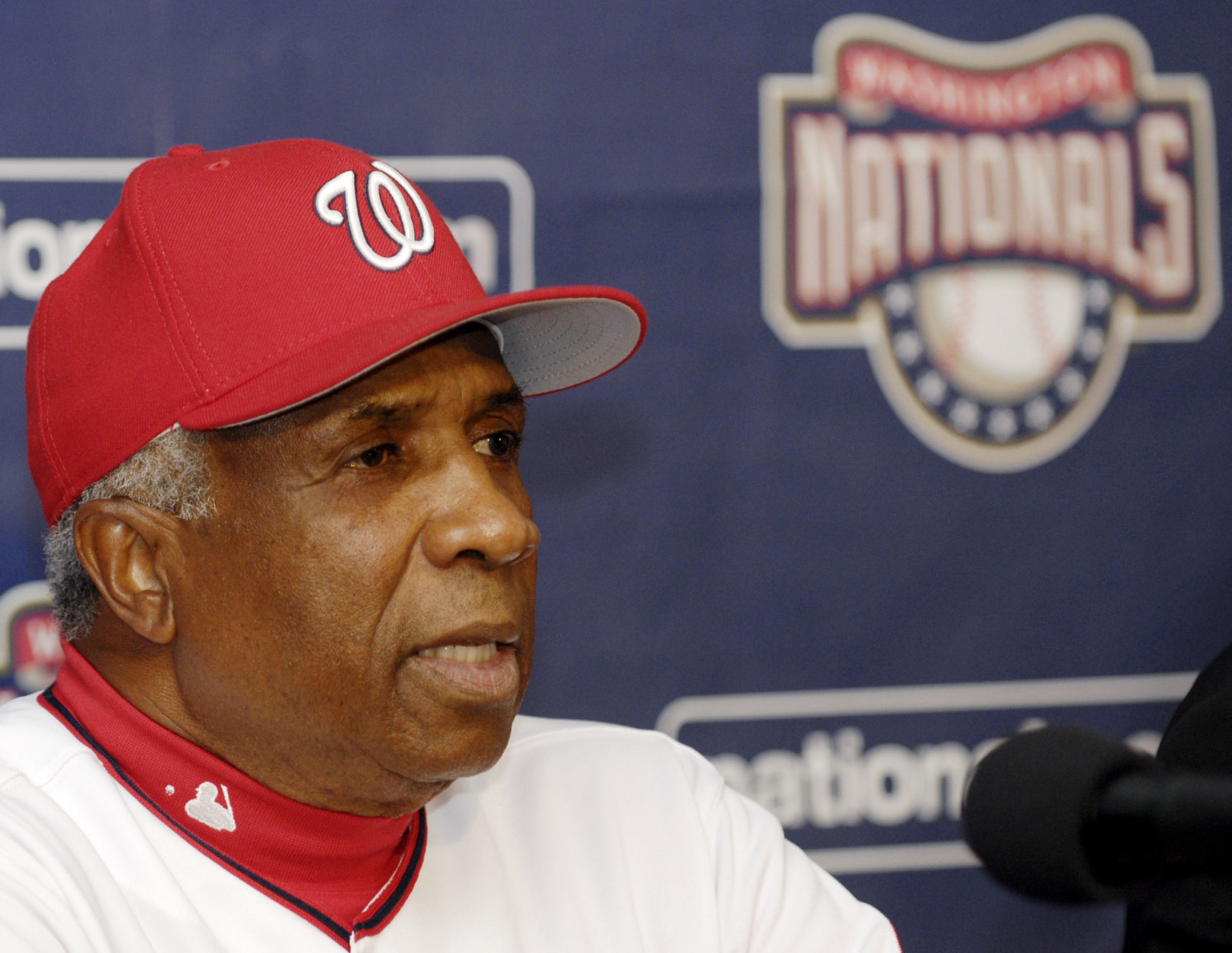 Washington Nationals manager Frank Robinson speaks at a news conference where the team announced that he will not return to manage in the 2007 baseball season, Saturday, Sept. 30, 2006, in Washington. (AP Photo/Nick Wass)