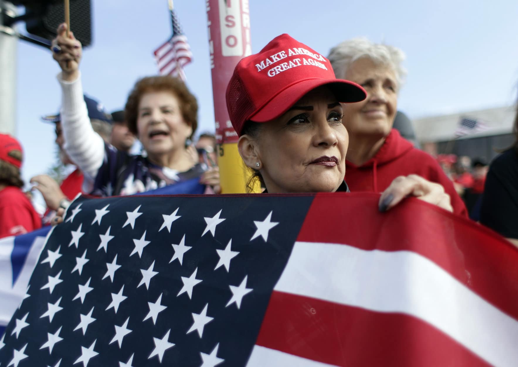 Supporters of President Donald Trump wait outside the McAllen International Airport for Trump's visit to the southern border, Thursday, Jan. 10, 2019, in McAllen, Texas. (AP Photo/Eric Gay)