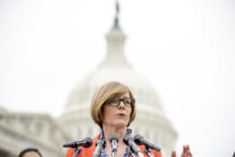 Rep. Susie Lee, D-Nev., speaks at a news conference on Capitol Hill in Washington, Thursday, Jan. 17, 2019, to unveil the "Immediate Financial Relief for Federal Employees Act" bill which would give zero interest loans for up to $6,000 to employees impacted by the government shutdown and any future shutdowns. (AP Photo/Andrew Harnik)
