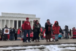 Indigenous Peoples March participants rallied at the Lincoln Memorial on Friday. (Courtesy Lakota People's Law Project)