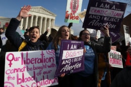 WASHINGTON, DC - JANUARY 18:  Protesters gather in front of the U.S. Supreme Court building during the Right To Life March on January 18, 2019 in Washington, DC. The Right to Life Campaign held its annual March For Life rally and march to the U.S. Supreme Court protesting the high court's 1973 Roe V. Wade decision making abortion legal.  (Photo by Mark Wilson/Getty Images)