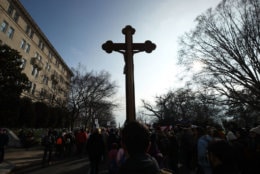 WASHINGTON, DC - JANUARY 18:  A protester carries a Crucifix during the Right To Life March on January 18, 2019 in Washington, DC. The Right to Life Campaign held its annual March For Life rally and march to the U.S. Supreme Court protesting the high court's 1973 Roe V. Wade decision making abortion legal.  (Photo by Mark Wilson/Getty Images)