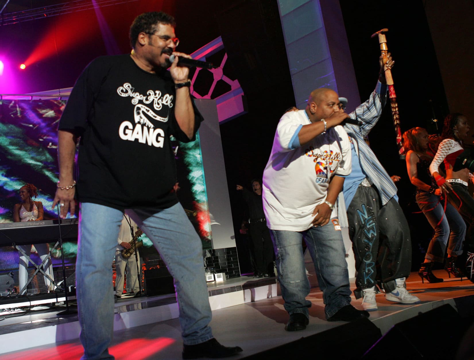 NEW YORK - OCTOBER 03:  The Sugarhill Gang perform onstage at the close of the VH1 Hip Hop Honors at the Hammerstein Ballroom October 3, 2004 in New York City.  (Photo by Frank Micelotta/Getty Images)