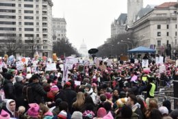Turnout for the third Women’s March was — despite a deepening controversy — on par with the 2018 installment of the now annual march, during which about 10,000 gathered at the foot of the Lincoln Memorial. Women’s March 2019 featured a short walk down Pennsylvania Avenue and a loop back to Freedom Plaza down E Street before a rally. (WTOP/Alejandro Alvarez)