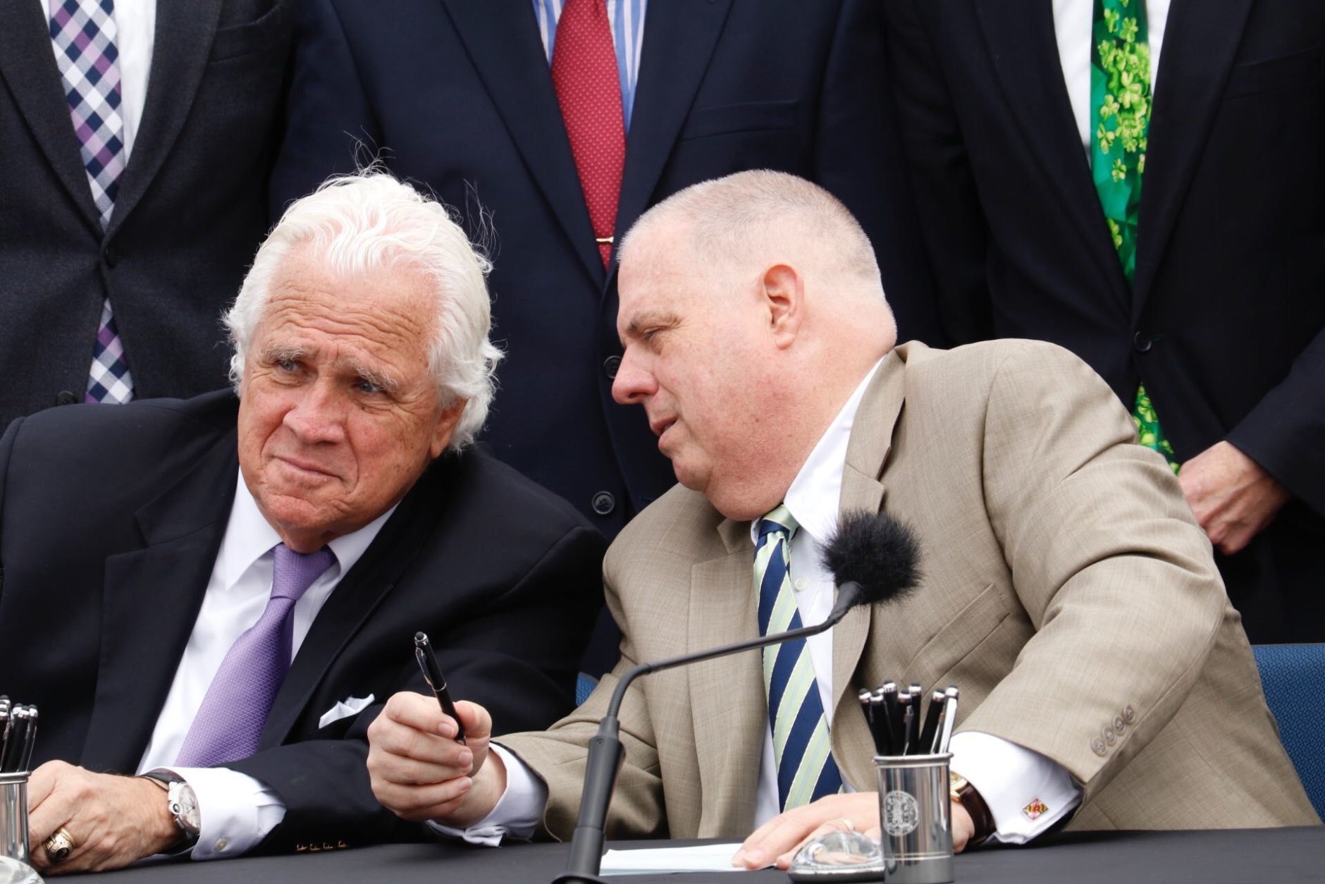 Senate President Mike Miller with Governor Larry Hogan at bill signing 2017. (WTOP/Kate Ryan) 