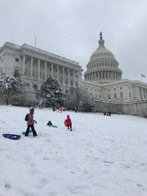 Kids sled on the Hill. (WTOP/Mitchell Miller)