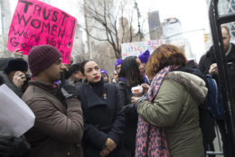 Rep. Alexandria Ocasio-Cortez, D-N.Y., waits backstage during the Women's March Alliance, Saturday, Jan. 19, 2019, in New York. (AP Photo/Mary Altaffer)