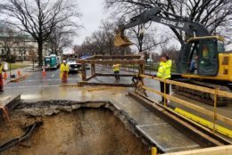 Crews working on 17th Street NW to repair a hole in the roadway. (Courtesy DC Water)