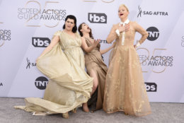 Rebekka Johnson, from left, Rachel Bloom, and Kimmy Gatewood arrive at the 25th annual Screen Actors Guild Awards at the Shrine Auditorium &amp; Expo Hall on Sunday, Jan. 27, 2019, in Los Angeles. (Photo by Jordan Strauss/Invision/AP)