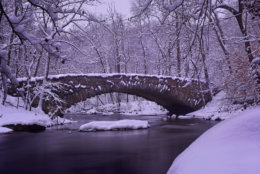 Any icy Boulder Bridge over Rock Creek on Sunday evening. (WTOP/Dave Dildine)