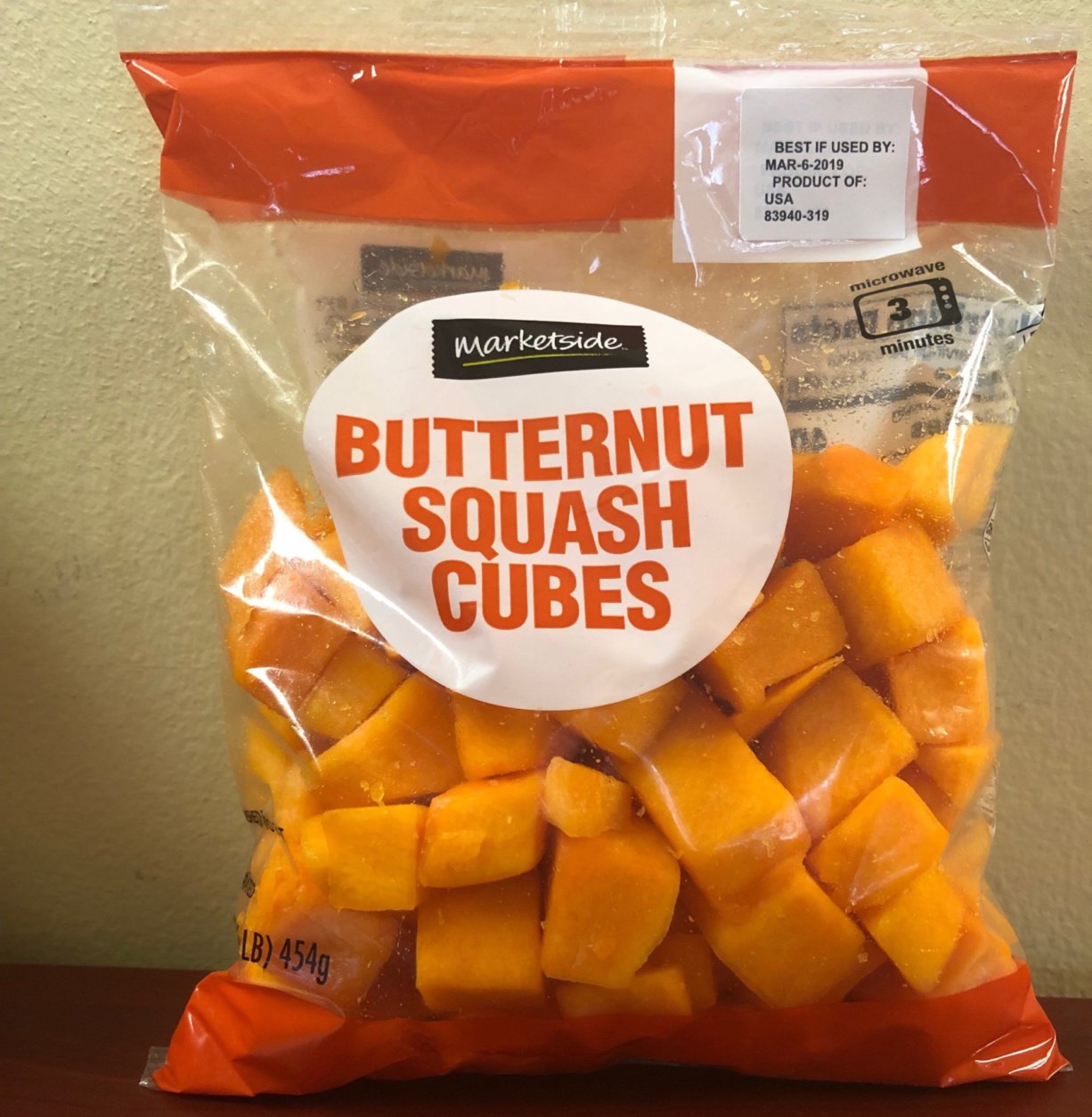 Marketside brand bagged butternut squash cubes, 16 ounces (Courtesy Southern Specialties)