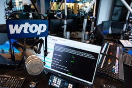 An co-host's station in the new Glass-Enclosed Nerve Center. Pictured is WTOP's news management software, Burli, with which radio editors feed scripts, audio clips and news reports to the anchors throughout the station's hour-long lineup. (WTOP/Alejandro Alvarez)