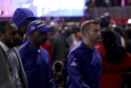 Los Angeles Rams head coach Sean McVay walks off the field after losing to the New England Patriots during NFL Super Bowl 53, Sunday, February 3, 2019 in Atlanta. The Patriots won 13-3. (AP Photo/Gregory Payan)