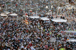 The New England Patriots parade makes its way through downtown Boston, Tuesday, Feb. 5, 2019, to celebrate their win over the Los Angeles Rams in Sunday's NFL Super Bowl 53 football game in Atlanta. (AP Photo/Michael Dwyer)