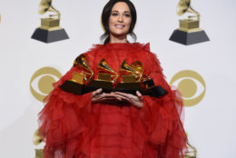Kacey Musgraves, winner of the awards for best country album for "Golden Hour", best country song for "Space Cowboy", best country solo performance for "Butterflies" and album of the year for "Golden Hour" poses in the press room at the 61st annual Grammy Awards at the Staples Center on Sunday, Feb. 10, 2019, in Los Angeles. (Photo by Chris Pizzello/Invision/AP)