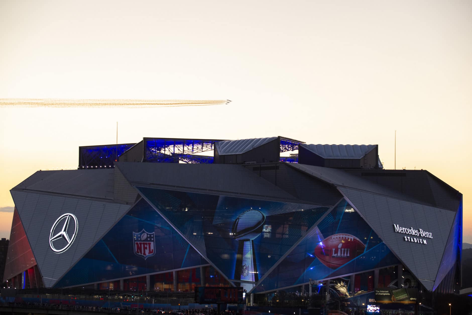 ATLANTA, GEORGIA - FEBRUARY 03: Overall of Mercedes-Benz stadium prior to Super Bowl LIII between the New England Patriots and Los Angeles Rams on February 03, 2019 in Atlanta, Georgia. (Photo by Logan Riely/Getty Images)