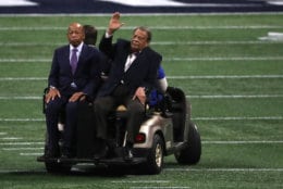 ATLANTA, GEORGIA - FEBRUARY 03: U.S. Representative John Lewis and former U.S. ambassador to the United Nations Andrew Young arrive prior to Super Bowl LIII between the New England Patriots and the Los Angeles Rams at Mercedes-Benz Stadium on February 03, 2019 in Atlanta, Georgia. (Photo by Streeter Lecka/Getty Images)