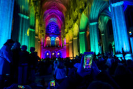 As part of "Space, Light and Sound" visitors Monday night were allowed to wander through the cathedral's vast gothic interior. (Courtesy Washington National Cathedral/Danielle E. Thomas)