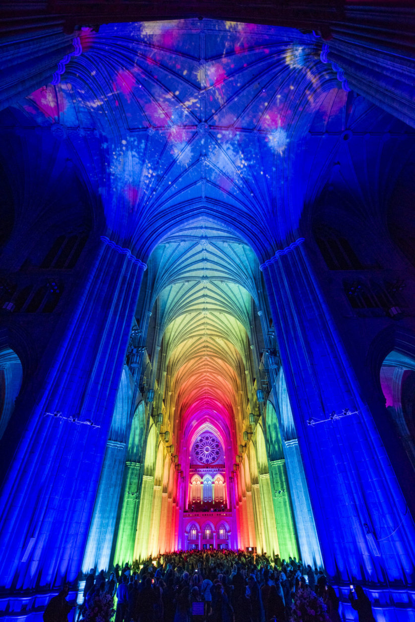 "Space, Light and Sound" bathed the Washington National Cathedral in color Monday night. (Courtesy Washington National Cathedral/Danielle E. Thomas)