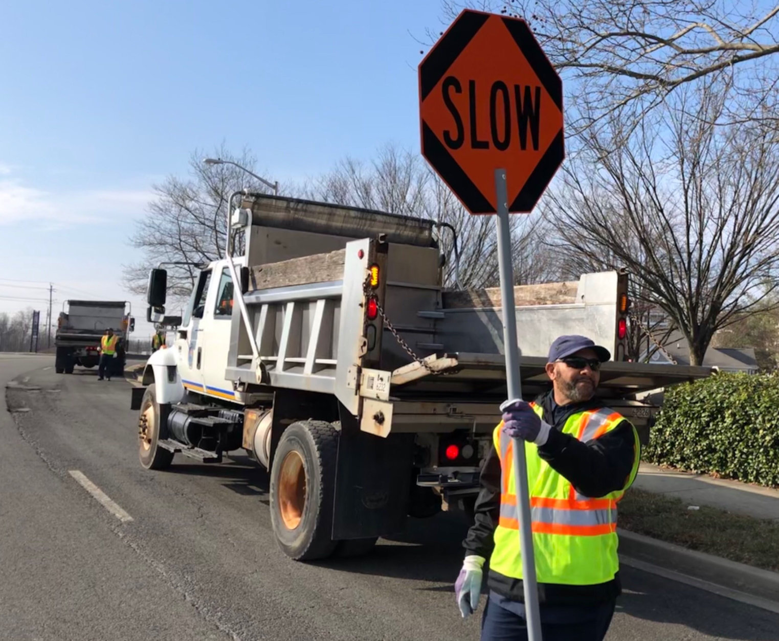 "We have our crew out here and we have signs saying 'Slow,' and even with that, motorists are still driving extremely fast," Jones said to WTOP. (WTOP/Kristi King)