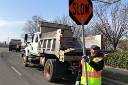 "We have our crew out here and we have signs saying 'Slow,' and even with that, motorists are still driving extremely fast," Jones said to WTOP. (WTOP/Kristi King)