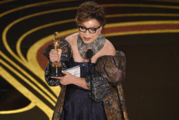 Ruth E. Carter accepts the award for best costume design for "Black Panther" at the Oscars on Sunday, Feb. 24, 2019, at the Dolby Theatre in Los Angeles. (Photo by Chris Pizzello/Invision/AP)