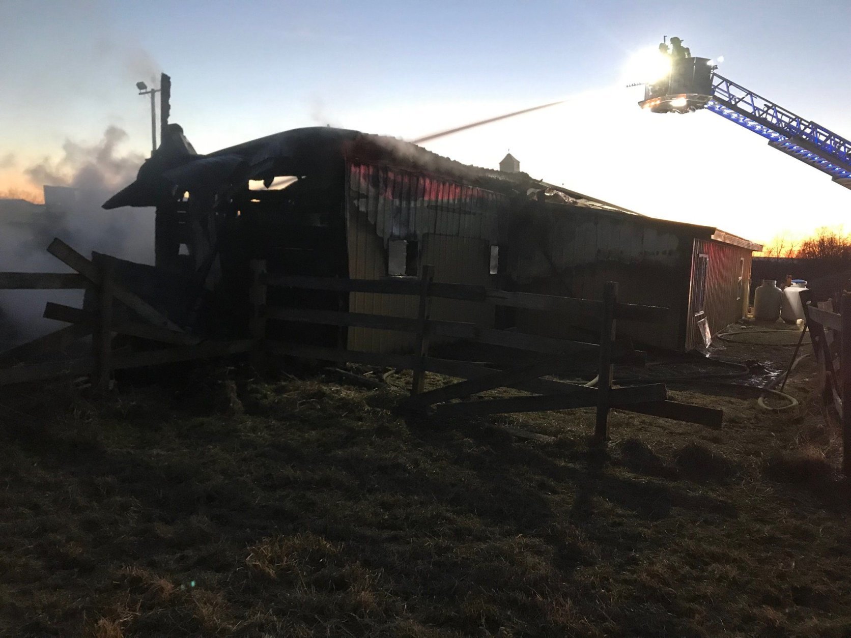 Frederick County, Maryland, firefighters battle a barn fire on Saturday, Feb. 9, 2019. (Courtesy Frederick County Fire and Rescue/Facebook)