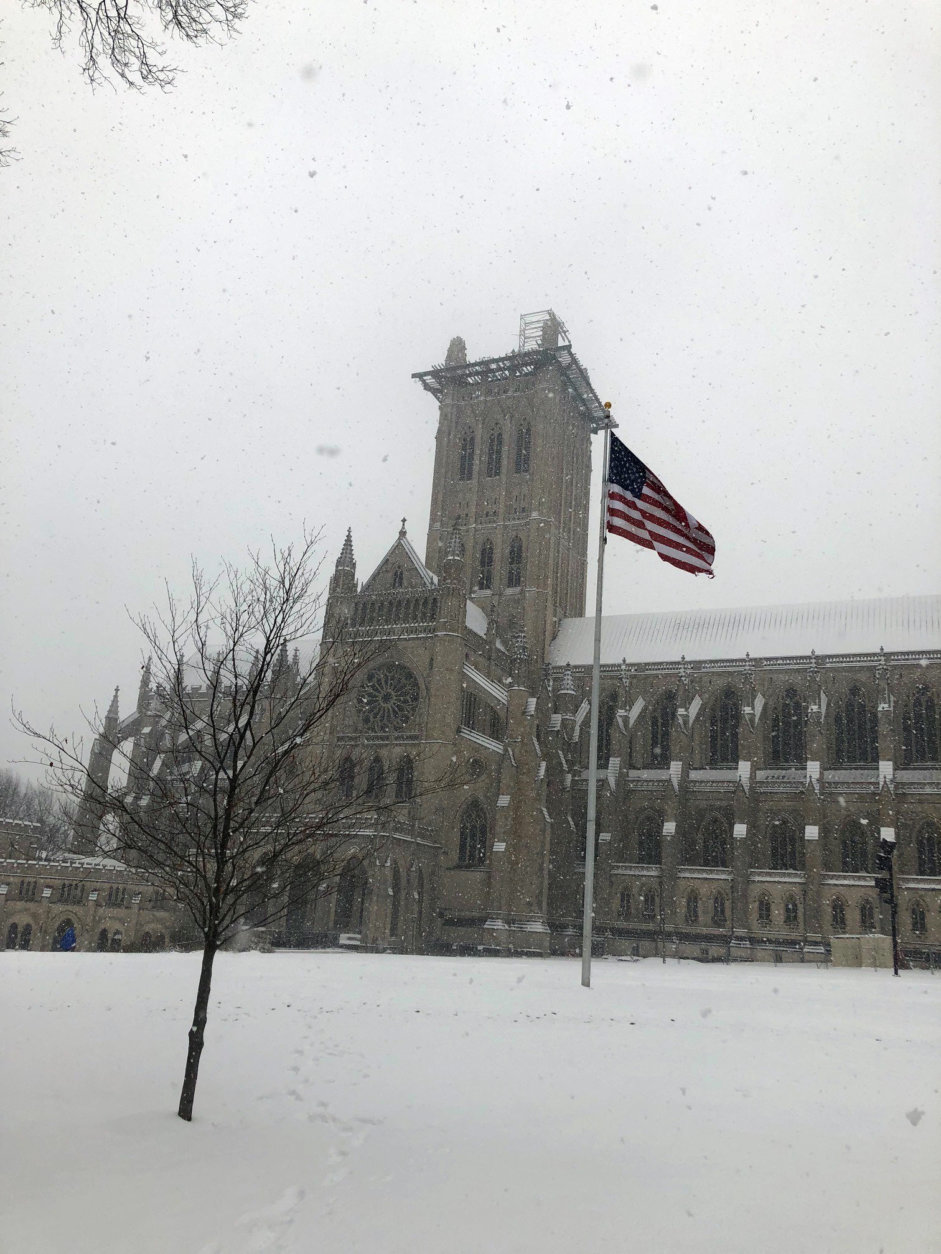 The storm that hit the D.C. area Wednesday brought plenty of snow to the National Cathedral. (Courtesy Evan Johnson)