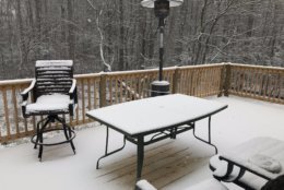 Snow collects in the Prince Frederick/Huntingtown area. (WTOP/Michelle Basch)