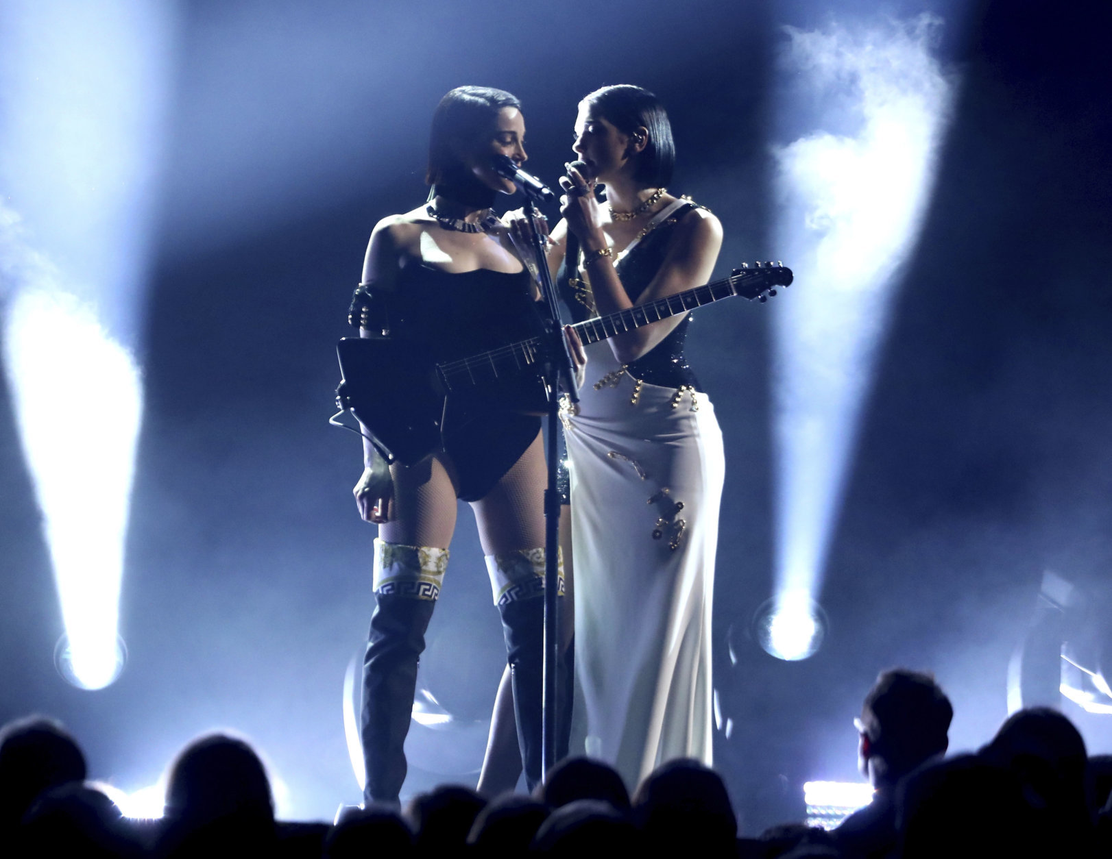St. Vincent, left, and Dua Lipa perform a medley at the 61st annual Grammy Awards on Sunday, Feb. 10, 2019, in Los Angeles. (Photo by Matt Sayles/Invision/AP)