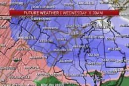 Some areas in the Shenandoah Valley may hold onto the snow a little while longer before the change to mix. (Courtesy NBC Washington)