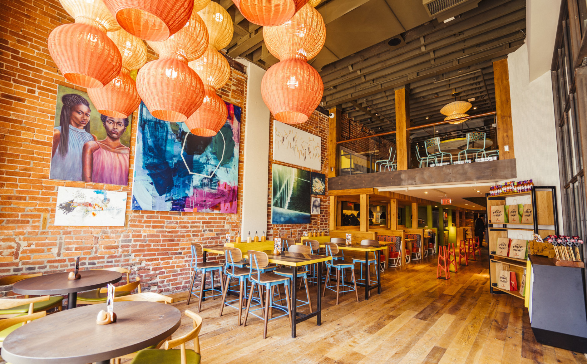 South African artists have also created handmade furniture for the Dupont location, including pendant lights made from recycled clothing. (Courtesy Nando's Peri-Peri)