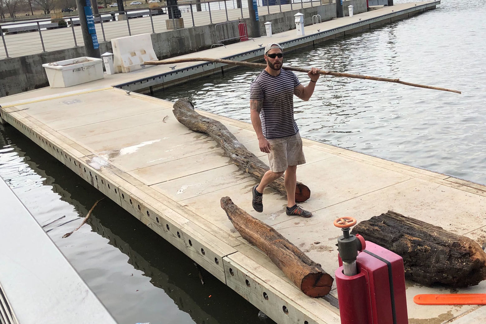 Sizes of wood debris vary greatly, some are more potentially dangerous to boat propellers than others. (WTOP/Kristi King)