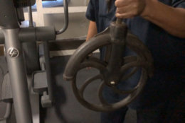 This metal pulley has been in use since 1910 and is still used to hoist items onto the second floor.(WTOP/John Aaron)