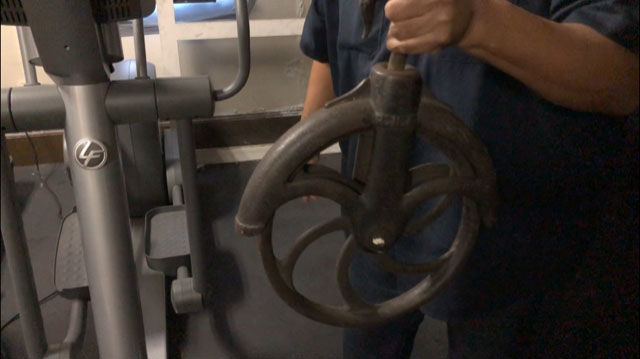This metal pulley has been in use since 1910 and is still used to hoist items onto the second floor.(WTOP/John Aaron)