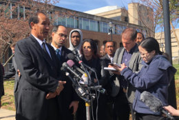 Nabra Hassanen's father, Mohmod Hassanen, gives a statement outside the Fairfax County Courthouse after Darwin Martinez-Torres was sentenced to life in prison without parole in the killing and rape of his daughter. (WTOP/Megan Cloherty)