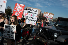 Students chanted "thoughts and prayers are not enough, the Senate needs to step it up," on approach to the U.S. Capitol after a brisk march from the White House. (WTOP/Alejandro Alvarez)