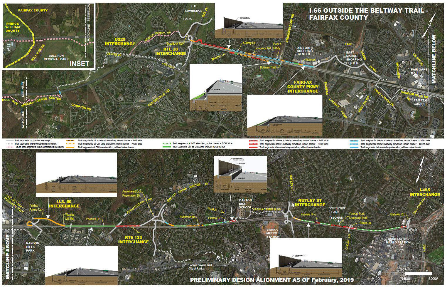 The layouts and path of parts of the proposed trail. (Courtesy VDOT/FAM)