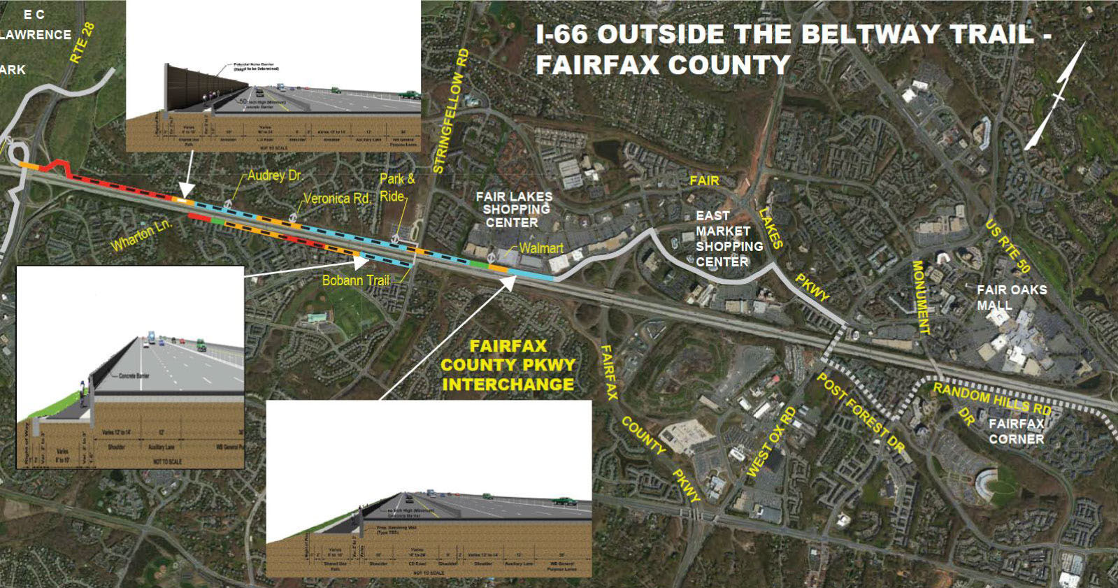 The layouts and path of parts of the proposed trail. (Courtesy VDOT/FAM)