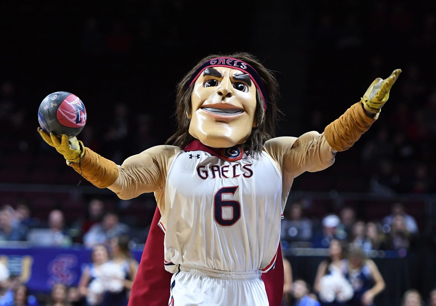 LAS VEGAS, NEVADA - MARCH 11:  The Saint Mary's Gaels mascot prepares to throw a ball to fans during a semifinal game of the West Coast Conference basketball tournament against the San Diego Toreros at the Orleans Arena on March 11, 2019 in Las Vegas, Nevada. The Gaels defeated the Toreros 69-62.  (Photo by Ethan Miller/Getty Images)